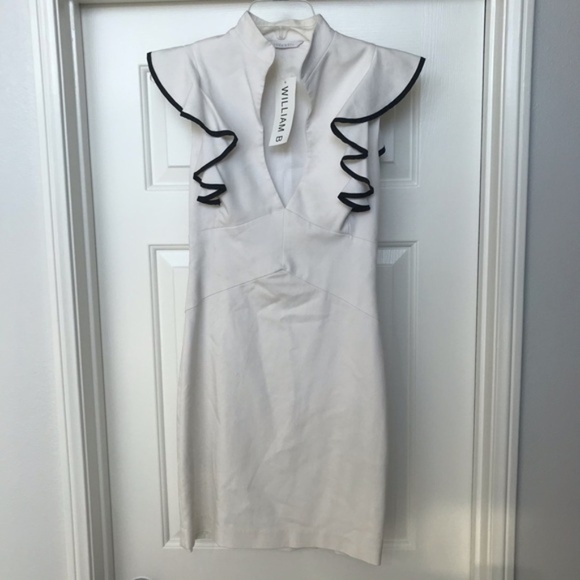 White Ruffle Keyhole Eva  Work Office Midi Dress - Picture 3 of 13